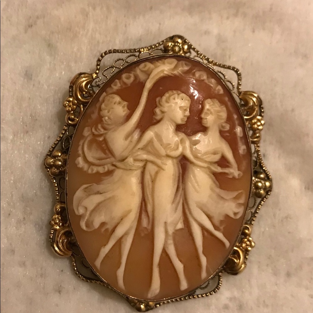 Victorian Gold Three Graces Carved Shell Cameo